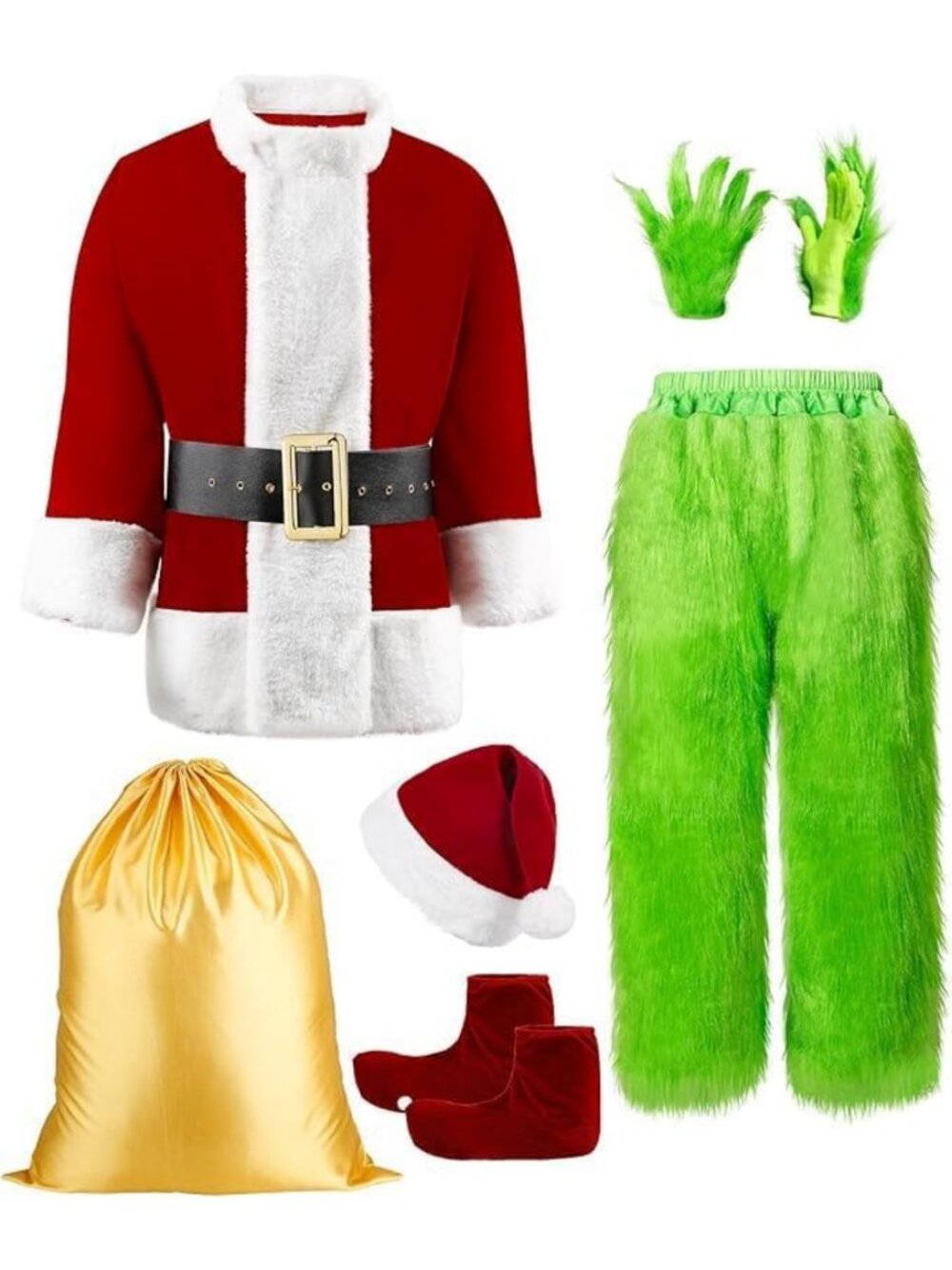 Festive Green Santa Claus Costume for Men | 8-Piece Adult Holiday Suit